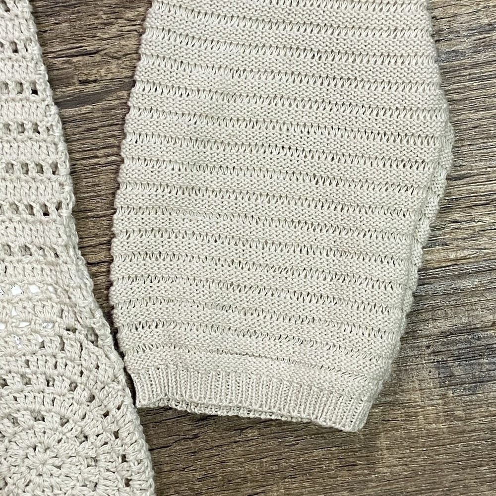 Nine West Cream Crochet Fringe Sweater Women's XL Boho Chic Fairy Grunge Coastal - Picture 5 of 16